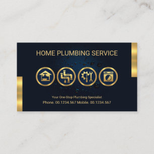 Blue Water Drop Leakage Gold Plumbing Tools Motif Business Card