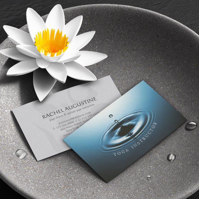Blue Water Drop Ripple & OM Symbol YOGA Instructor Business Card (Creator Uploaded)