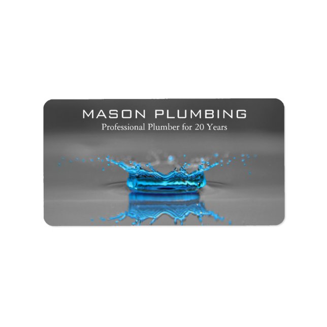 Blue Water Drop Splash - Plumbing - Business Label (Front)