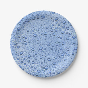 Blue water droplets paper plate