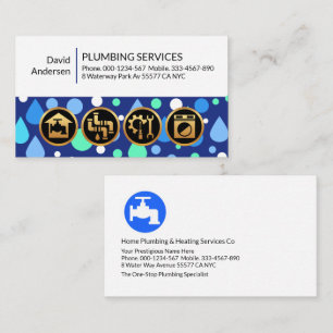 Blue Water Drops Plumbing Contractor Business Card