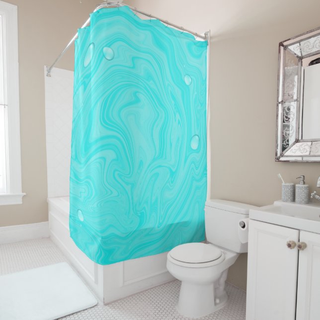 Blue Water Drops Summer Swim Pool Birthday Party Shower Curtain (In Situ)