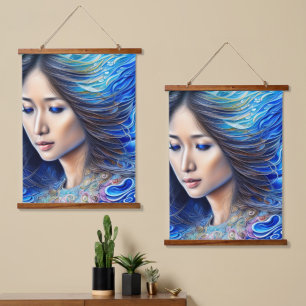 Blue Water Fantasy Woman Abstract Surrealism Art Hanging Tapestry