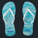 Blue Water Flip Flops with Name<br><div class="desc">Personalised flip flops.  Please note that you need to change (or remove) the name on each flip flop separately.  The personalise it button will show both names for you to change.

There are perfect for the beach or the pool with an image of beautiful blue tropical water.</div>