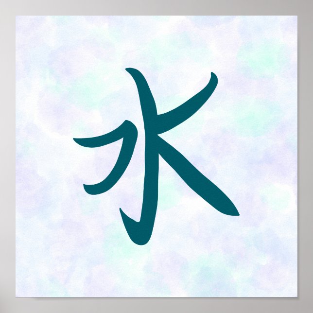 Blue Water Kanji Japanese Calligraphy Poster (Front)