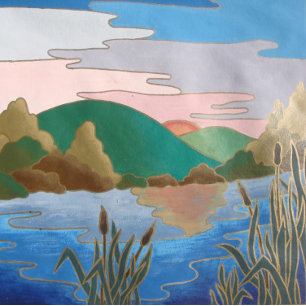 Blue water landscape abstract contemporary art jigsaw puzzle