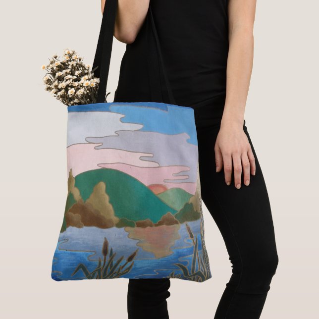 Blue water landscape abstract contemporary uniquei tote bag (Close Up)