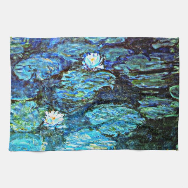 Blue Water-Lilies, fine art painting by Monet Tea Towel (Horizontal)