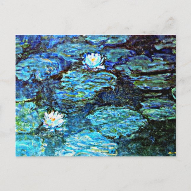 Blue Water-Lilies, fine art painting, Postcard (Front)