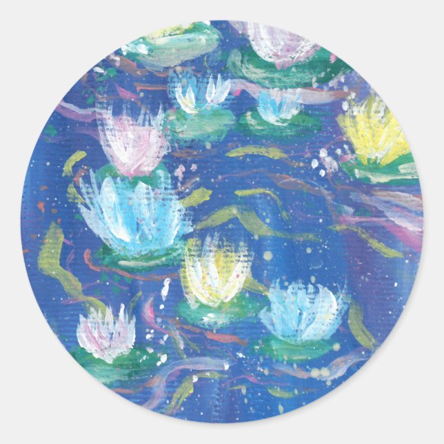 Blue Water Lilies Painting Stickers (Front)