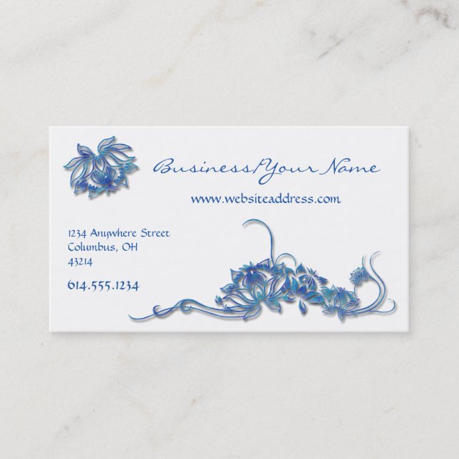 Blue Water Lotus Flowers Asian Business Card (Front)