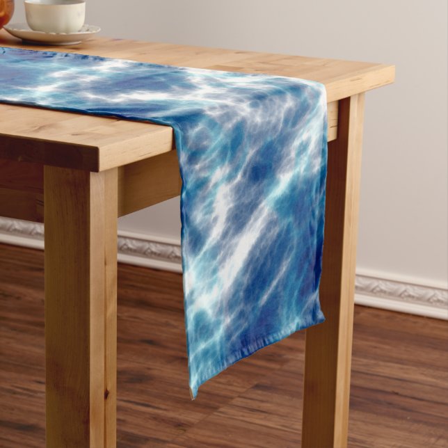 Blue Water Marble Short Table Runner (In Situ)