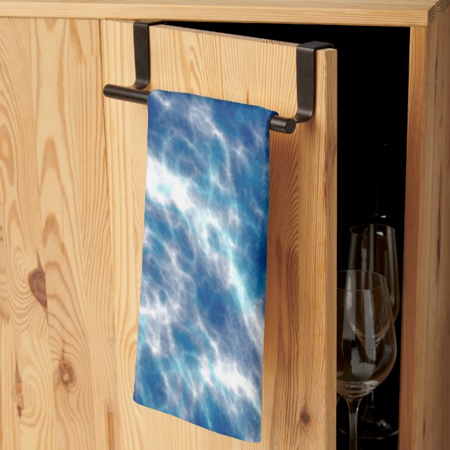 Blue Water Marble   Tea Towel (Thirds Fold)