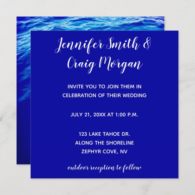 Blue Water Modern Calligraphy Wedding Invitation (Front/Back)