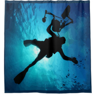 Blue Water Ocean Sea Scuba Diving Shower Curtain