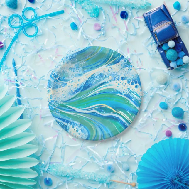 Blue Water Ocean Sea Waves  Paper Plate (Party)