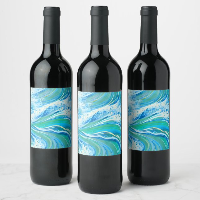 Blue Water Ocean Sea Waves   Wine Label (Bottles)