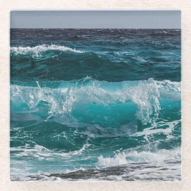 Blue Water Ocean Waves   Glass Coaster (Front)