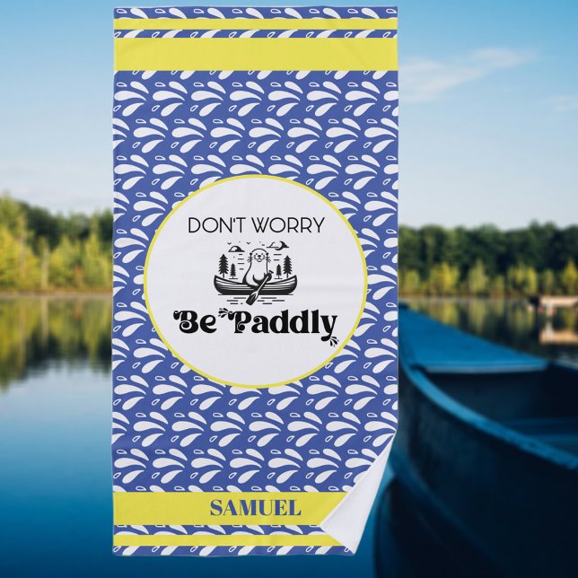 Blue Water Pattern Stripes Retro Canoe Otter Name Beach Towel (Creator Uploaded)