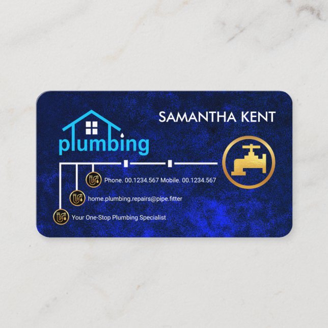 Blue Water Pipe Line Plumbing Business Card (Front)