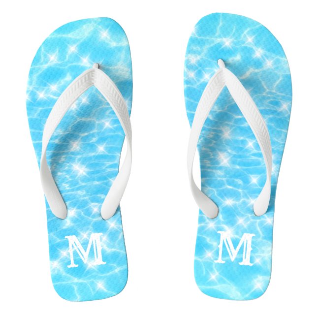 Blue Water Ripples Custom Monogram Initial Jandals (Footbed)