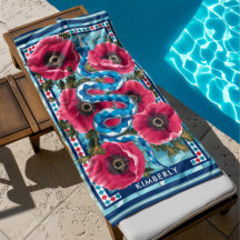 Blue Water Snake & Pink Flowers Pool Custom