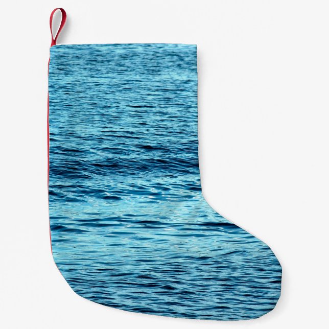 Blue water wave abstract backgroundabstract, aqua, small christmas stocking (Front)