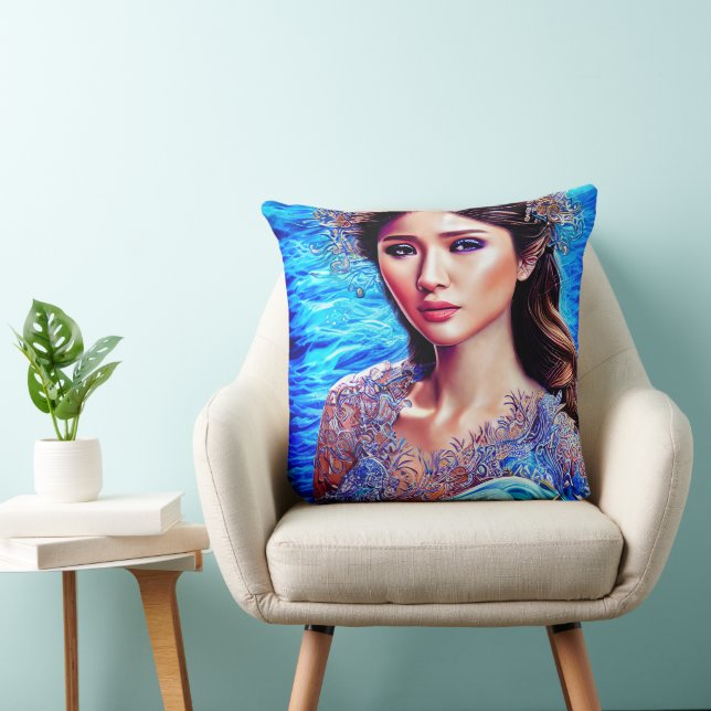 Blue Water Wave Fantasy Goddess Abstract Art  Cushion (Chair)