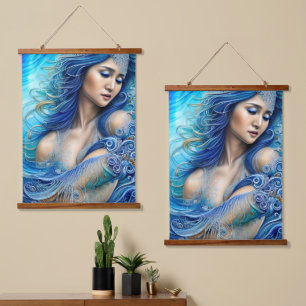 Blue Water Wave Goddess Fantasy Art  Hanging Tapestry