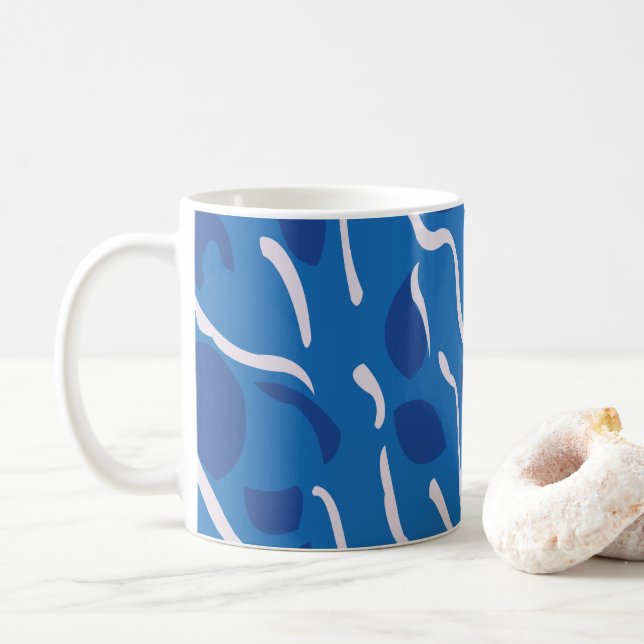 Blue Water Waves Abstract Pattern Coffee Mug (With Donut)