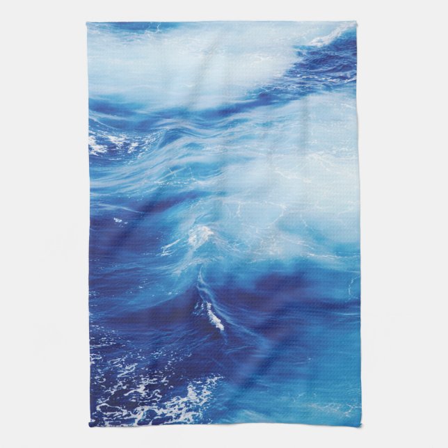 Blue Water Waves in Ocean Tea Towel (Vertical)