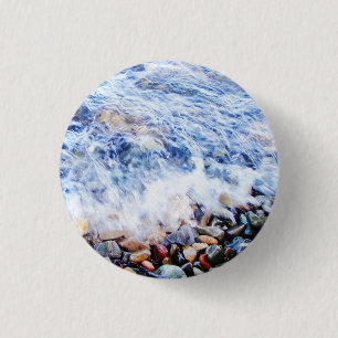 Blue water waving 3 cm round badge