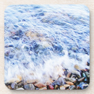 Blue water waving over stones Hard plastic coaster