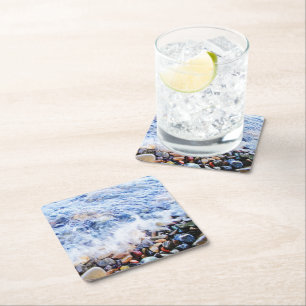 Blue water waving square paper coaster