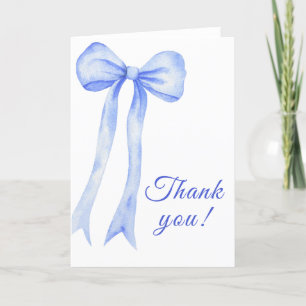 Blue Watercolor a Bow Boy Baby Shower  Thank You Card