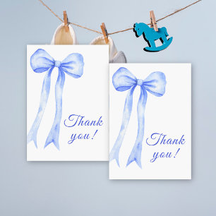 Blue Watercolor a Bow Boy Baby Shower  Thank You Card
