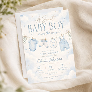 Blue Watercolor A Sweet Baby Shower Neutral Shower Invitation