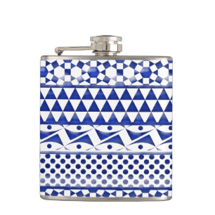 Blue Watercolor Abstract Aztec Tribal Print Pattrn Hip Flask