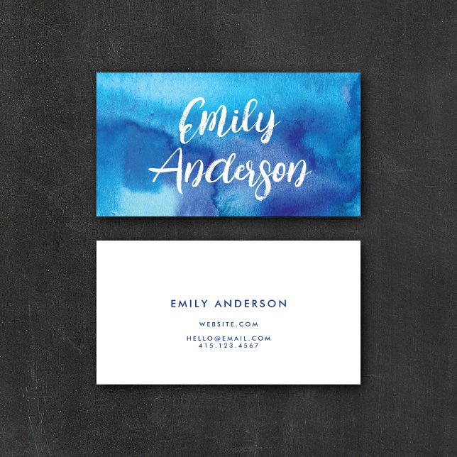 Blue Watercolor Abstract Beauty Modern Calligraphy Business Card (Creator Uploaded)