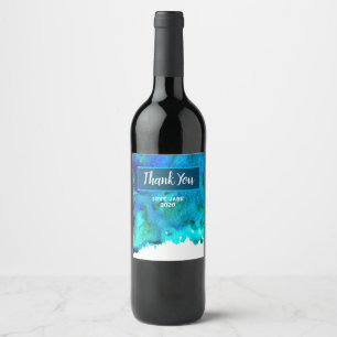 Blue watercolor abstract ocean design wine label