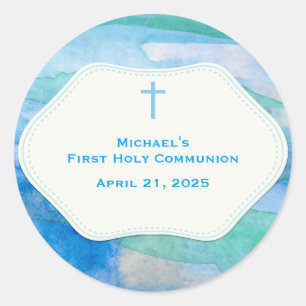 Blue Watercolor Abstract, Religious Classic Round Sticker