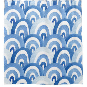 Blue Watercolor: Abstract Sea Waves Shower Curtain