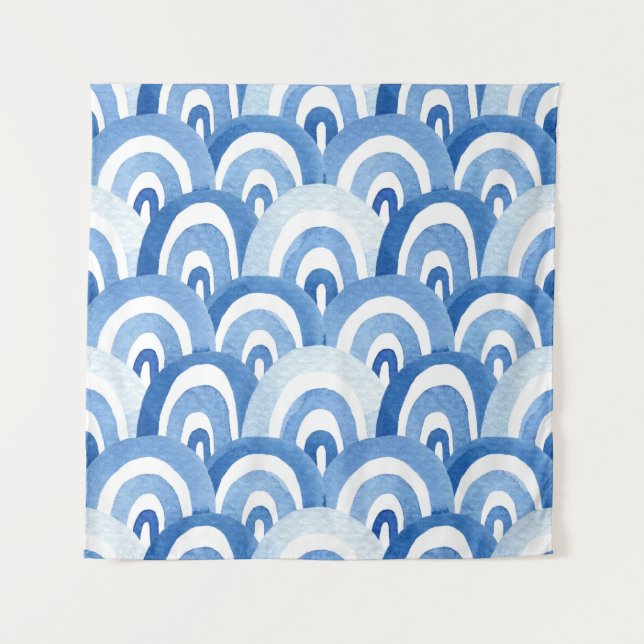 Blue Watercolor: Abstract Sea Waves Tapestry (Front)