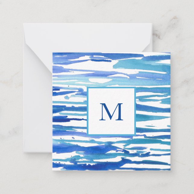 Blue Watercolor Abstract Stripes Card (Front)