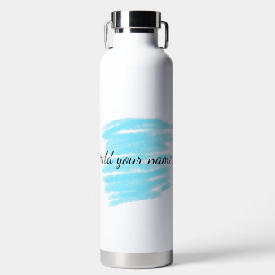Blue watercolor add name text message here throw water bottle