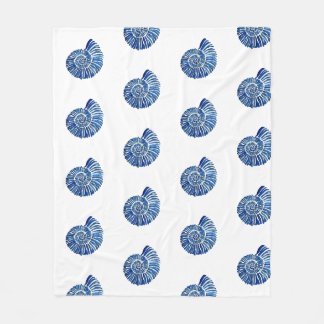 Blue Watercolor Ammonite Blanket - Coastal