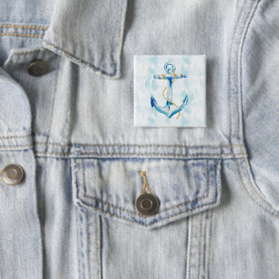 Blue Watercolor Anchor 15 Cm Square Badge