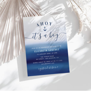 blue watercolor anchor baby shower invitation