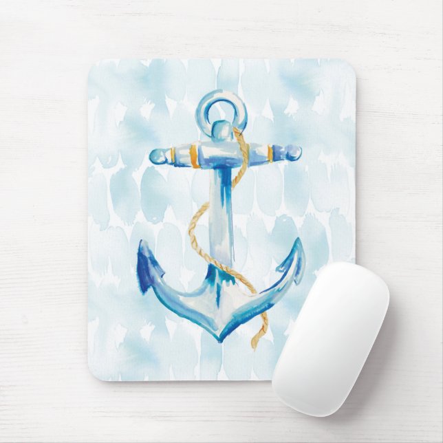Blue Watercolor Anchor Mouse Pad (With Mouse)