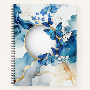 Blue Watercolor and Butterfly with a hint of Gold Notebook